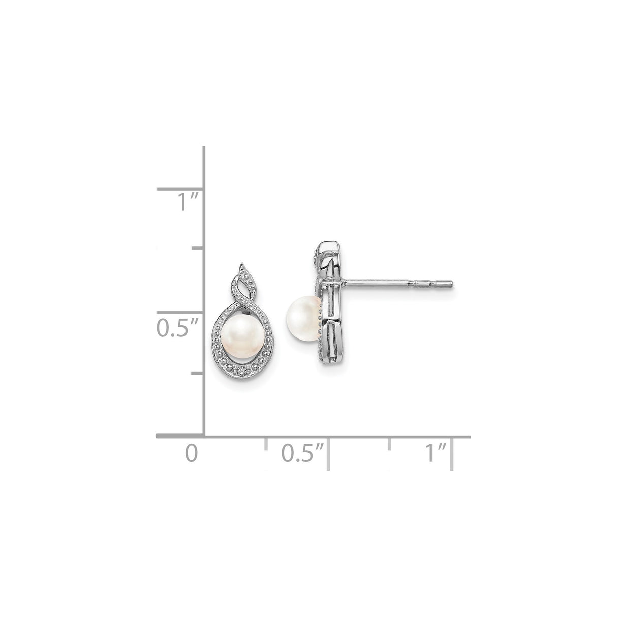 Sterling Silver Pearl Stud Earrings with Infinity Design and Diamonds Accents