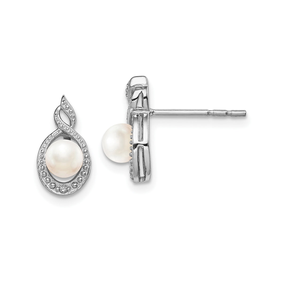 Sterling Silver Pearl Stud Earrings with Infinity Design and Cubic Zirconia Accents