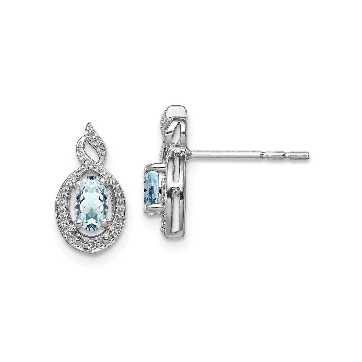 Sterling Silver Infinity Loop Stud Earrings with Aquamarine and Diamond Accents