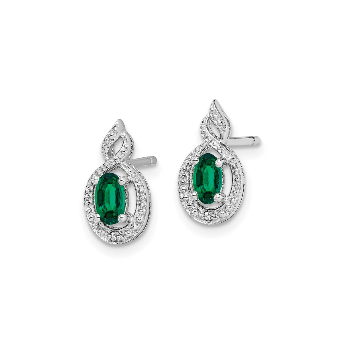 Sterling Silver Infinity Stud Earrings with Created Emerald and Diamond Accents