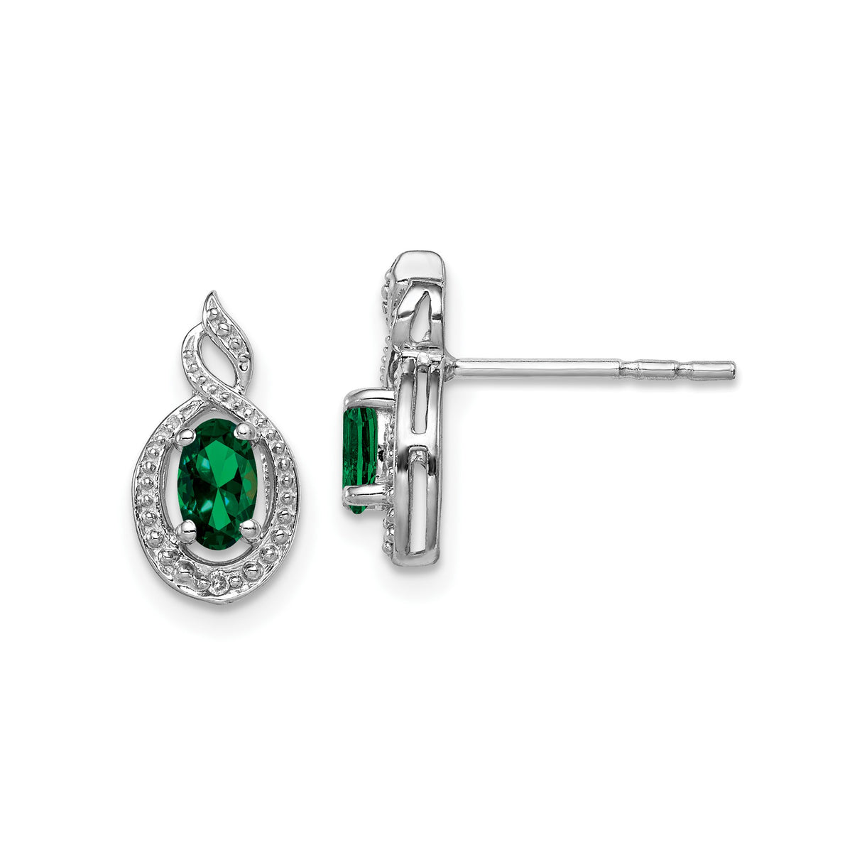 Sterling Silver Infinity Stud Earrings with Created Emerald and Diamond Accents