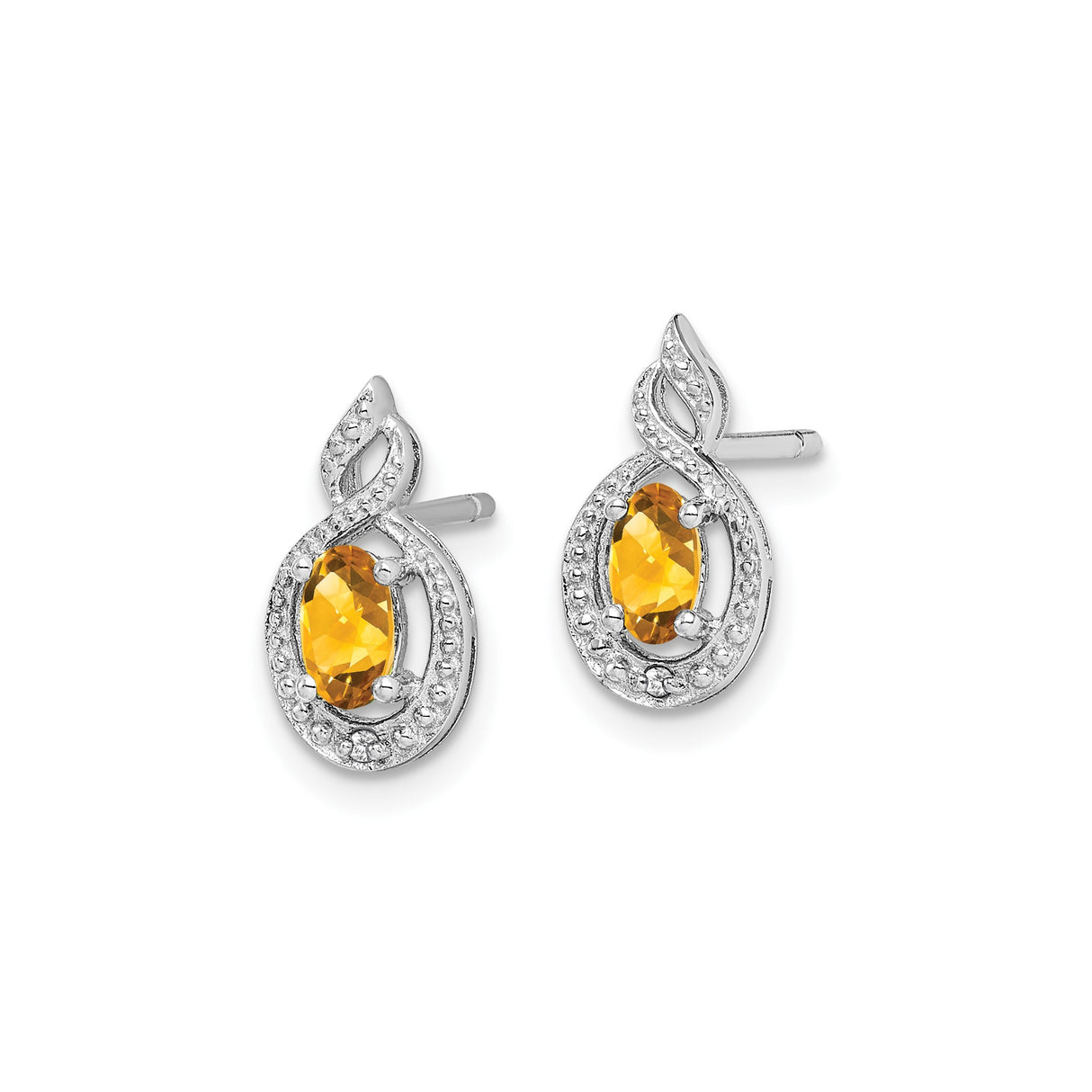 Sterling Silver Infinity Stud Earrings with Citrine and Diamond Accents for Women