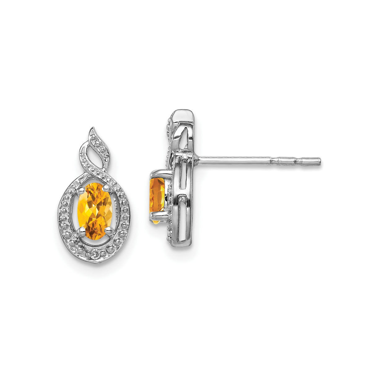 Sterling Silver Infinity Stud Earrings with Citrine and Diamond Accents for Women