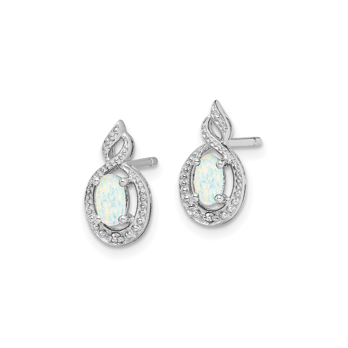 Sterling Silver Teardrop Stud Earrings with Created Opal and Diamond Accent, Infinity Design