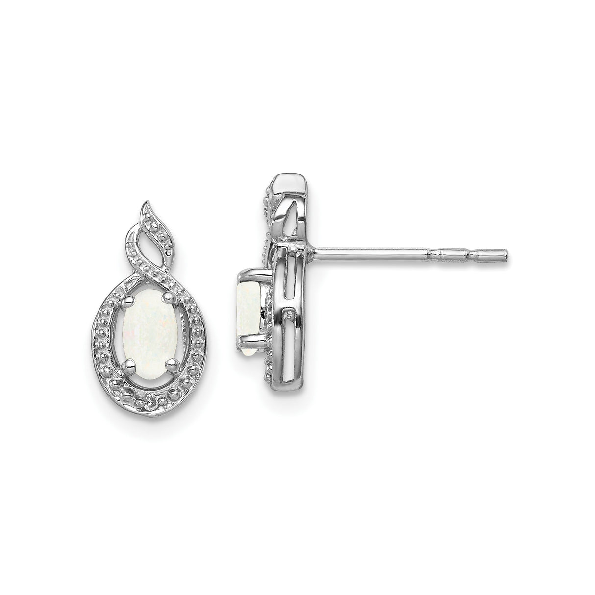 Sterling Silver Teardrop Stud Earrings with Created Opal and Diamond Accent, Infinity Design