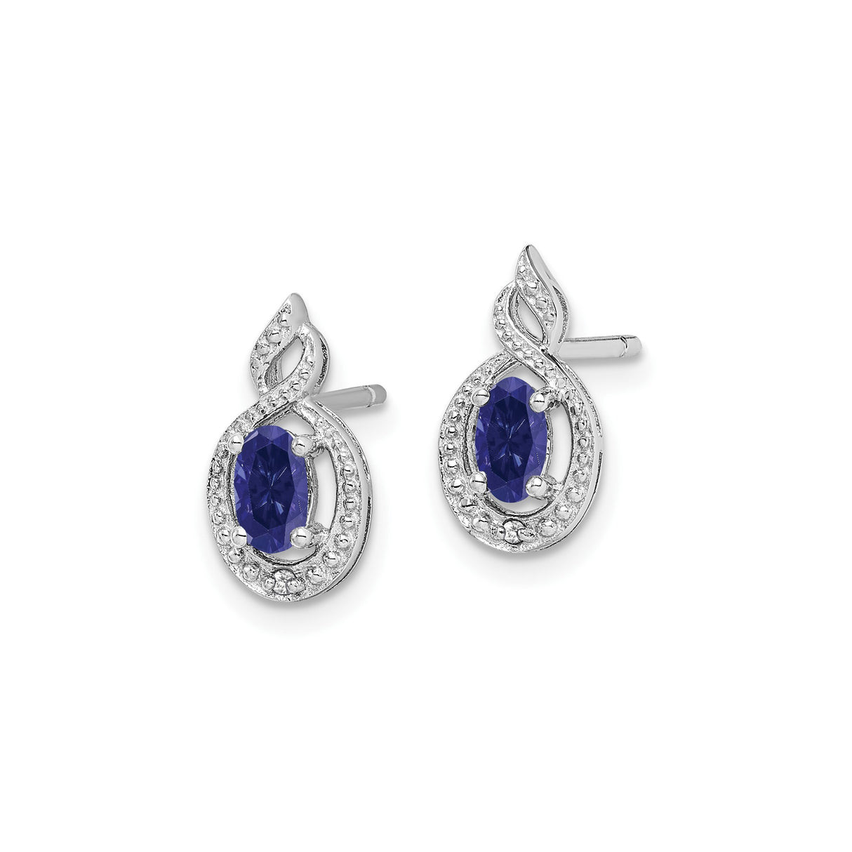 Sterling Silver Stud Earrings with Created Sapphire, Diamond Accents, Infinity Loop Design