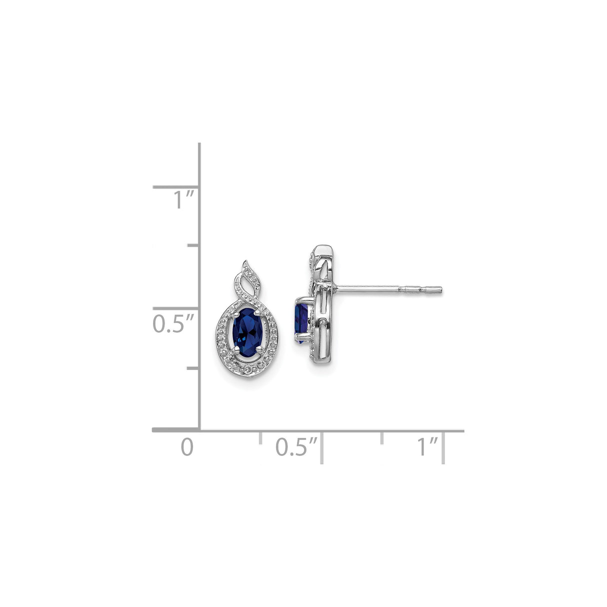 Sterling Silver Stud Earrings with Created Sapphire, Diamond Accents, Infinity Loop Design