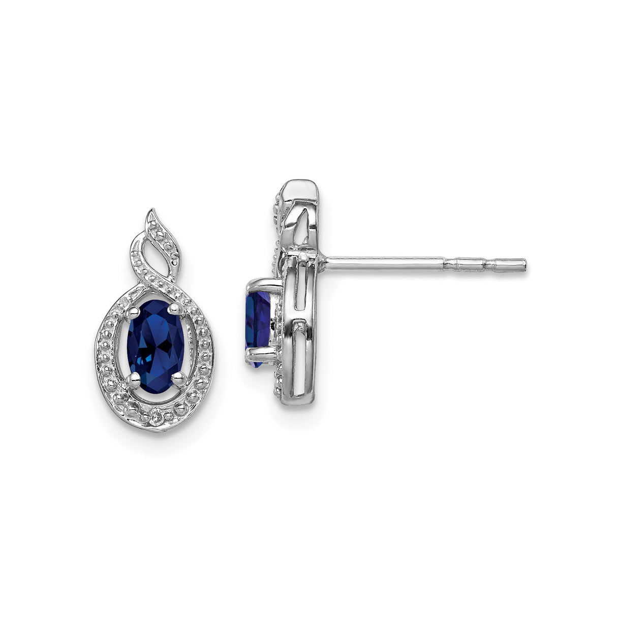 Sterling Silver Stud Earrings with Created Sapphire, Diamond Accents, Infinity Loop Design