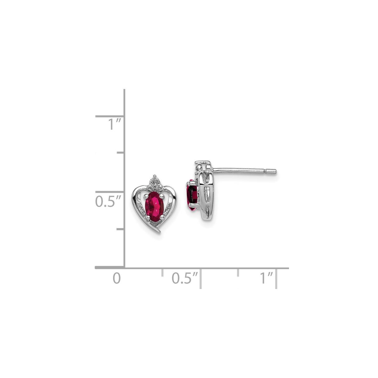 Sterling Silver Heart Shaped Stud Earrings with Ruby and Diamond Accents for Women