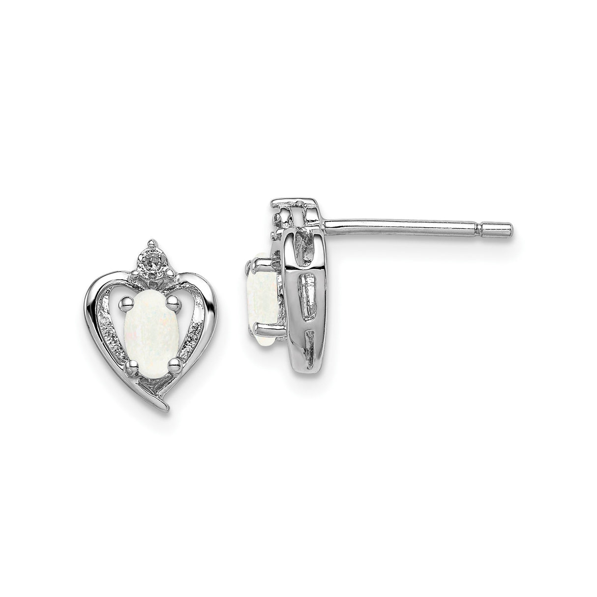 Sterling Silver Heart Stud Earrings with Oval Opal and Diamond Accents for Women