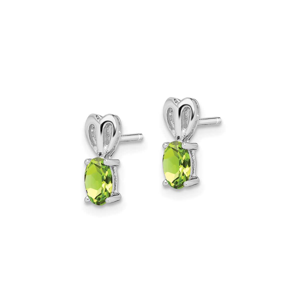 Sterling Silver Peridot Stud Earrings with Oval Cut Stone and Heart Design for Women