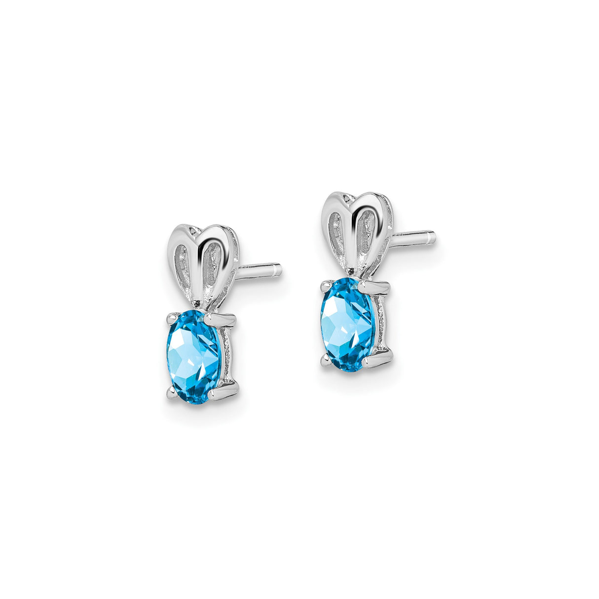 Sterling Silver Heart Stud Earrings with Swiss Blue Topaz Oval Gemstones