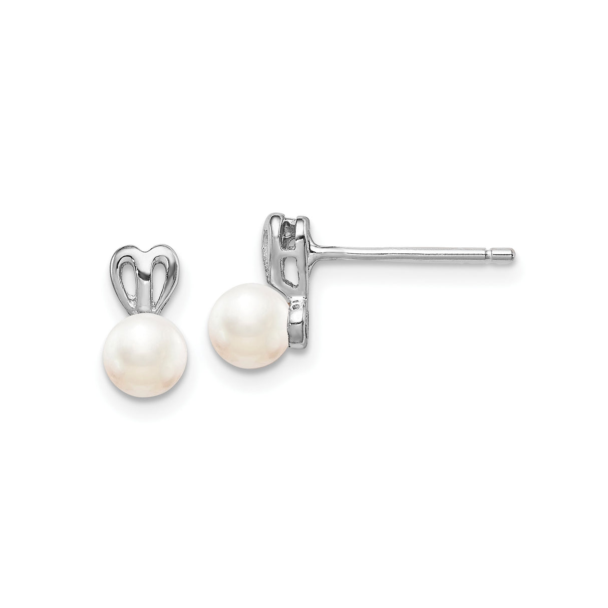 Sterling Silver Heart Earrings with Freshwater Cultured Pearls for Women