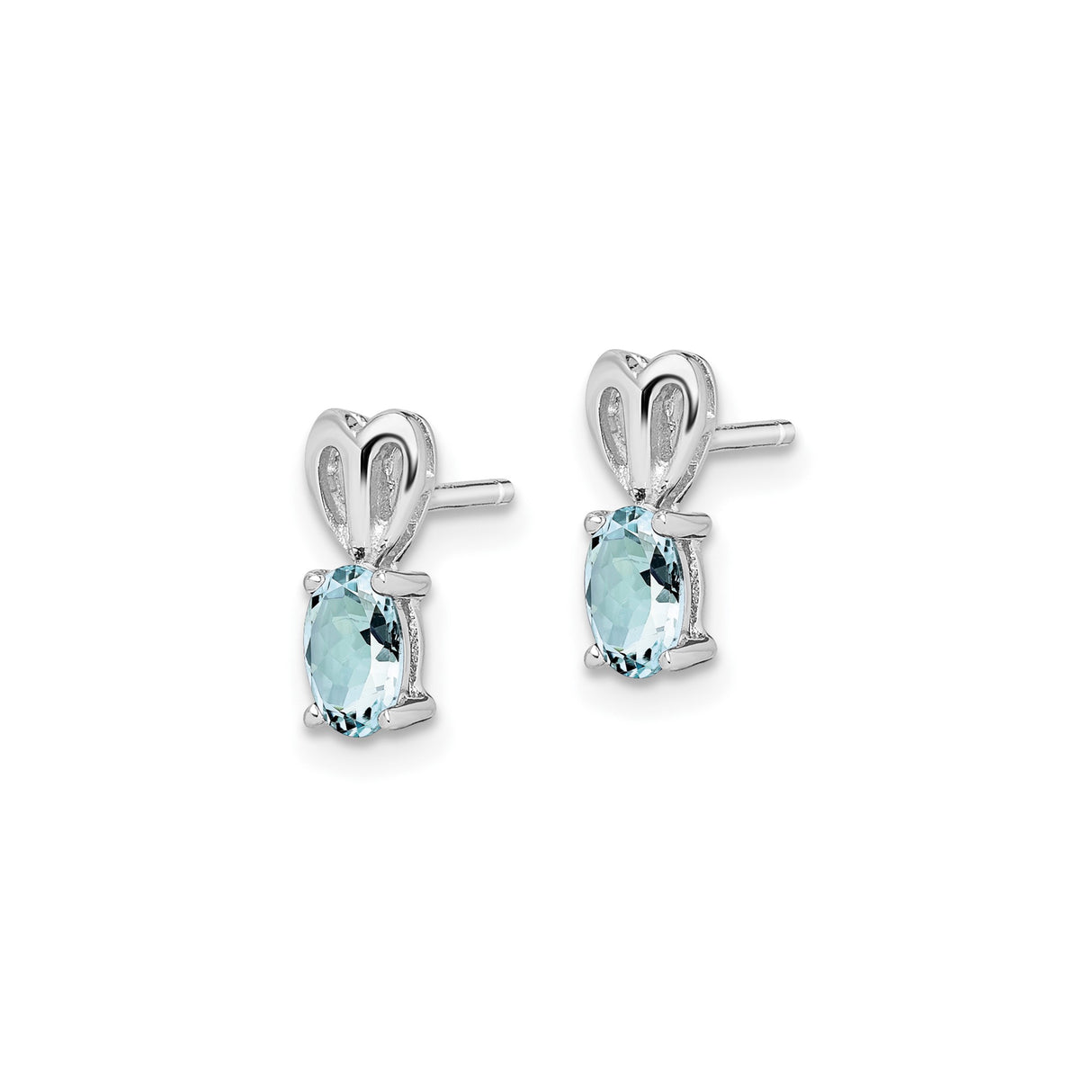 Sterling Silver Heart Stud Earrings with Aquamarine, Romantic Open Heart Design for Women