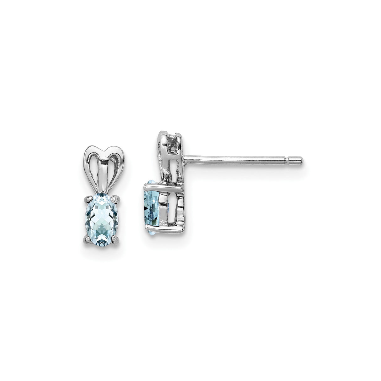 Sterling Silver Heart Stud Earrings with Aquamarine, Romantic Open Heart Design for Women