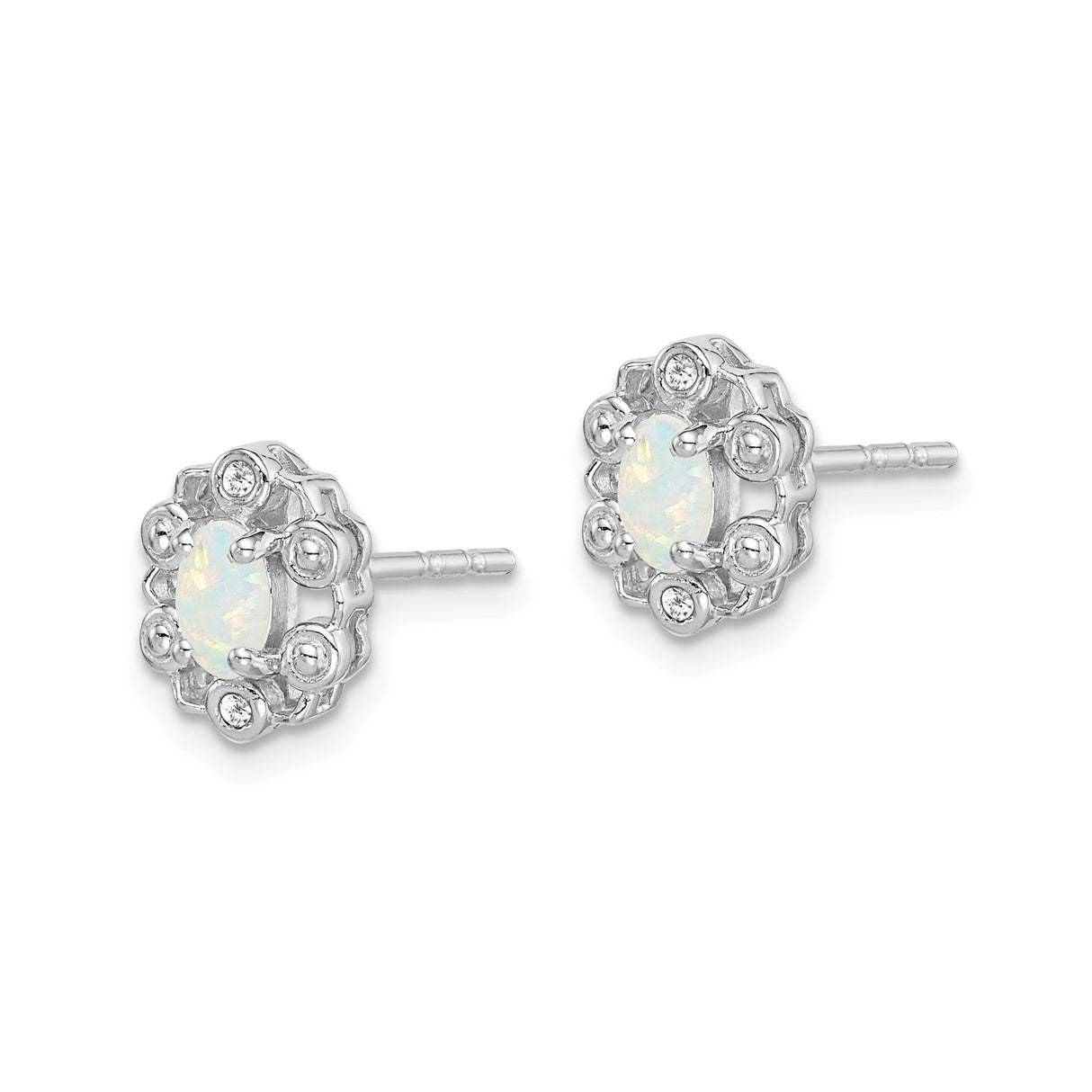 Sterling Silver Opal and Diamond Stud Earrings with Floral Design for Women