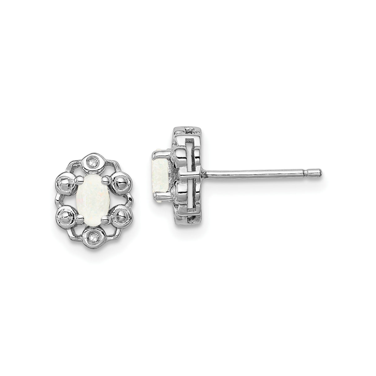 Sterling Silver Opal and Diamond Stud Earrings with Floral Design for Women