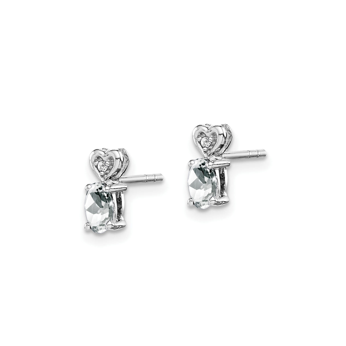 Sterling Silver Heart Stud Earrings with White Topaz and Diamond Accents