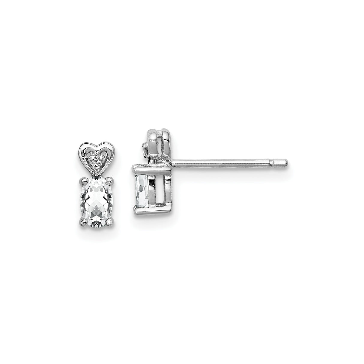 Sterling Silver Heart Stud Earrings with White Topaz and Diamond Accents