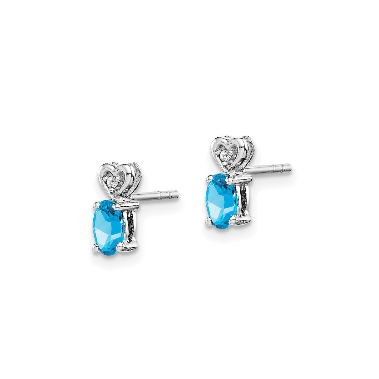 Sterling Silver Heart Stud Earrings with Swiss Blue Topaz and Diamond