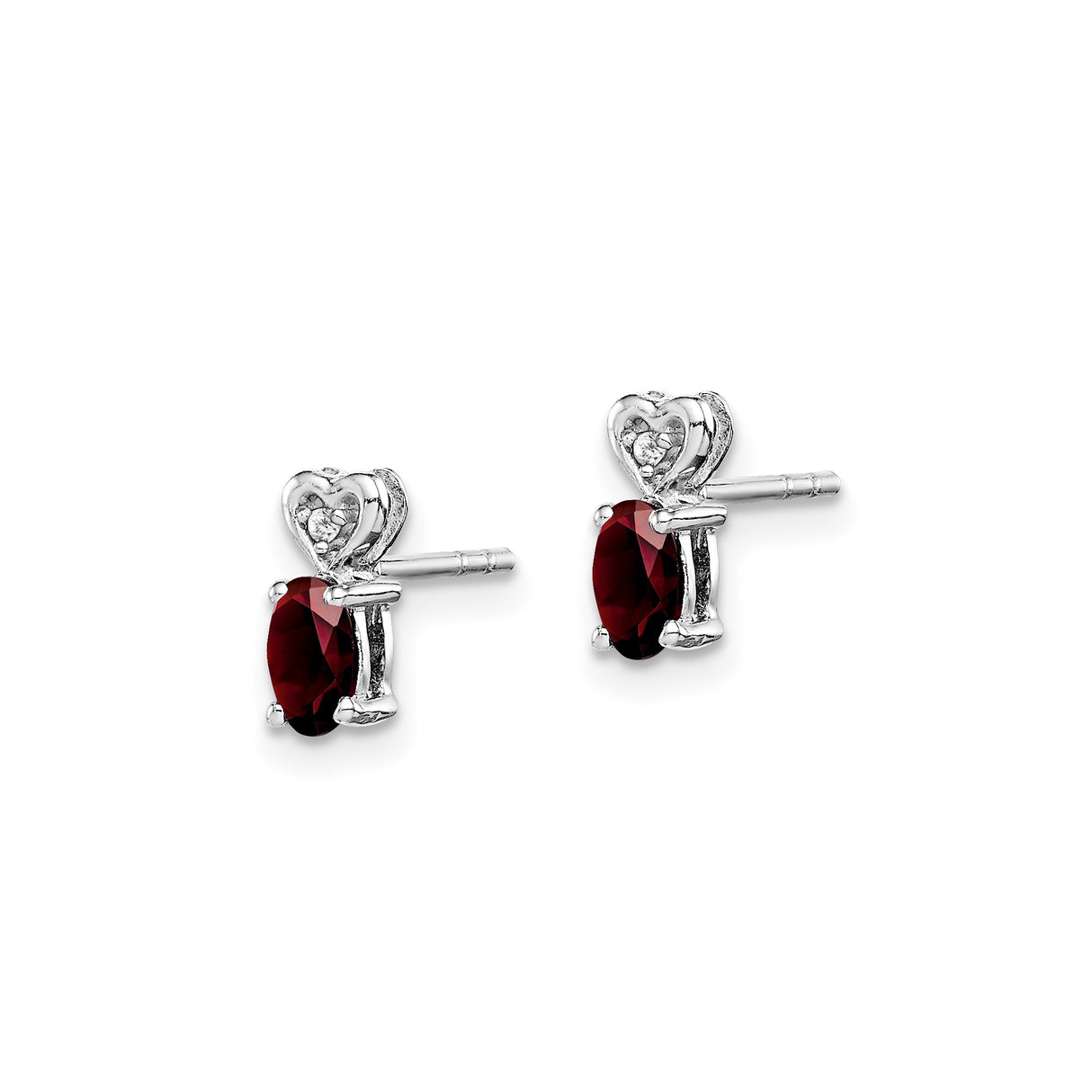Sterling Silver Heart Stud Earrings with Garnet and Diamond Accents for Women