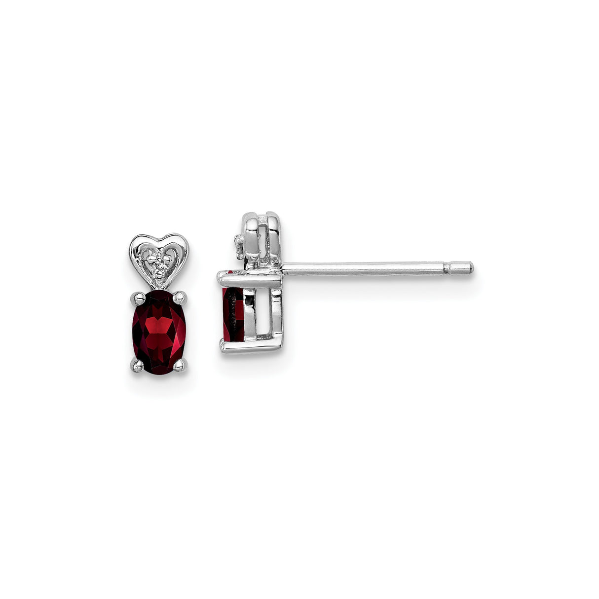 Sterling Silver Heart Stud Earrings with Garnet and Diamond Accents for Women