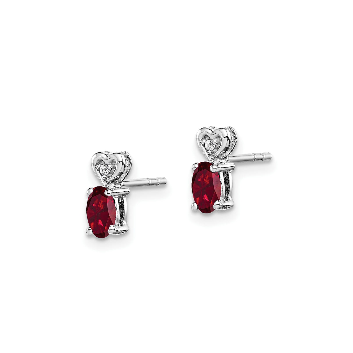 Sterling Silver Heart Stud Earrings with Created Ruby and Diamond Accent