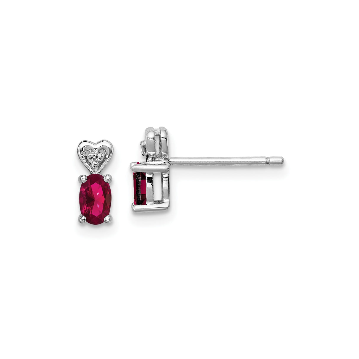 Sterling Silver Heart Stud Earrings with Created Ruby and Diamond Accent