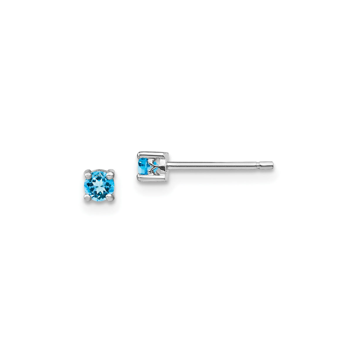 Sterling Silver Stud Earrings with Swiss Blue Topaz, Prong Set Minimalist Design