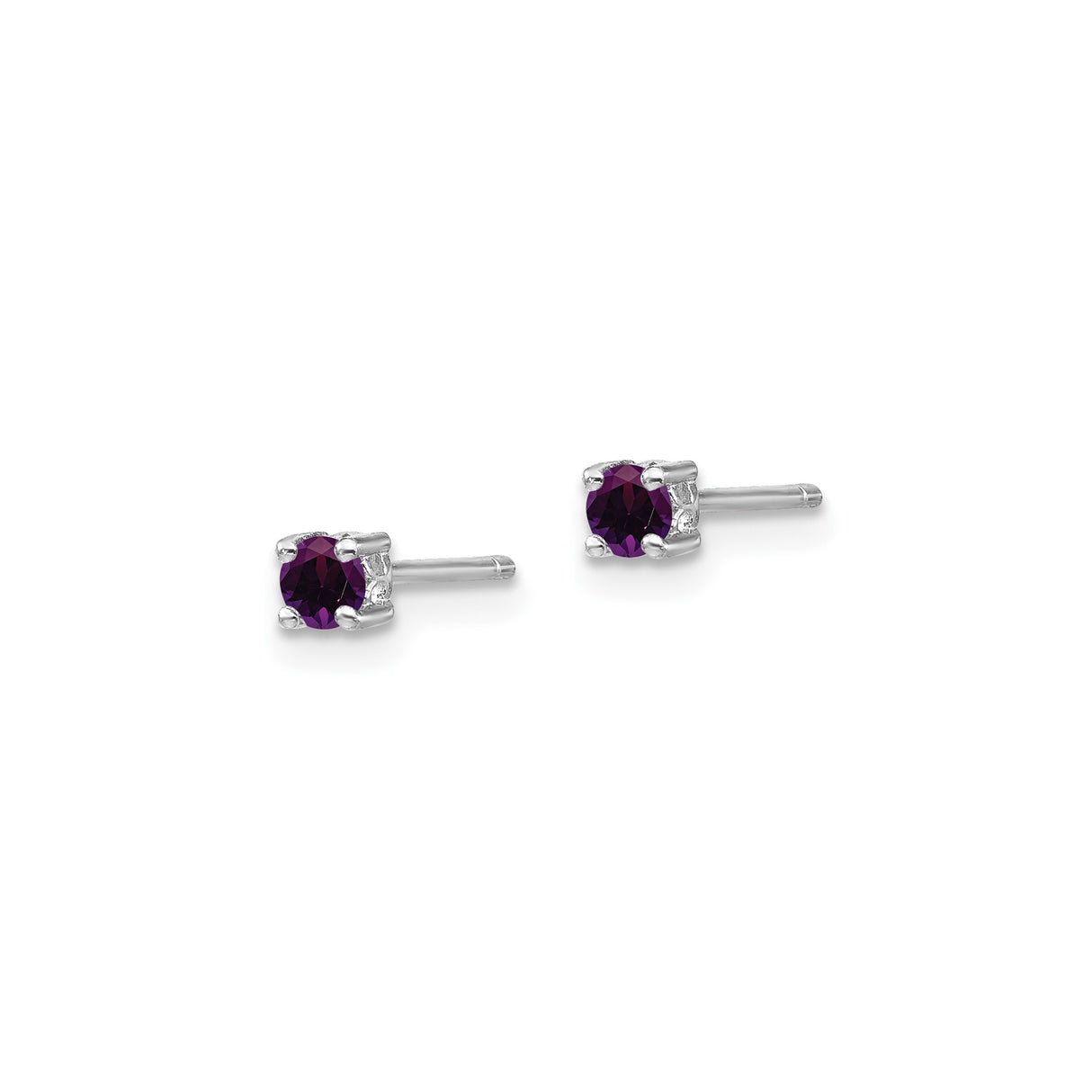 Sterling Silver Stud Earrings with Round Amethyst, Four Prong Setting, Minimalist Design for Women