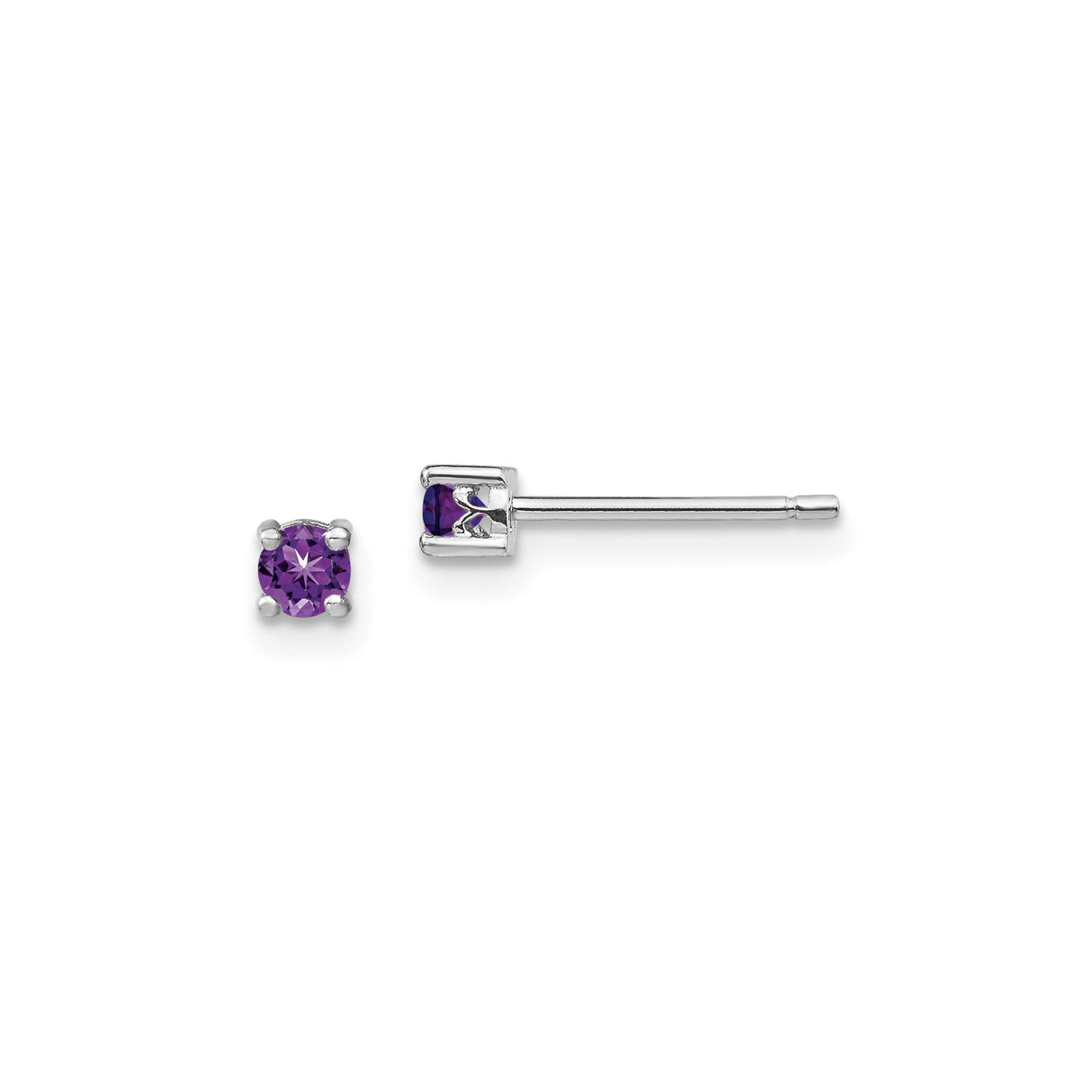 Sterling Silver Stud Earrings with Round Amethyst, Four Prong Setting, Minimalist Design for Women