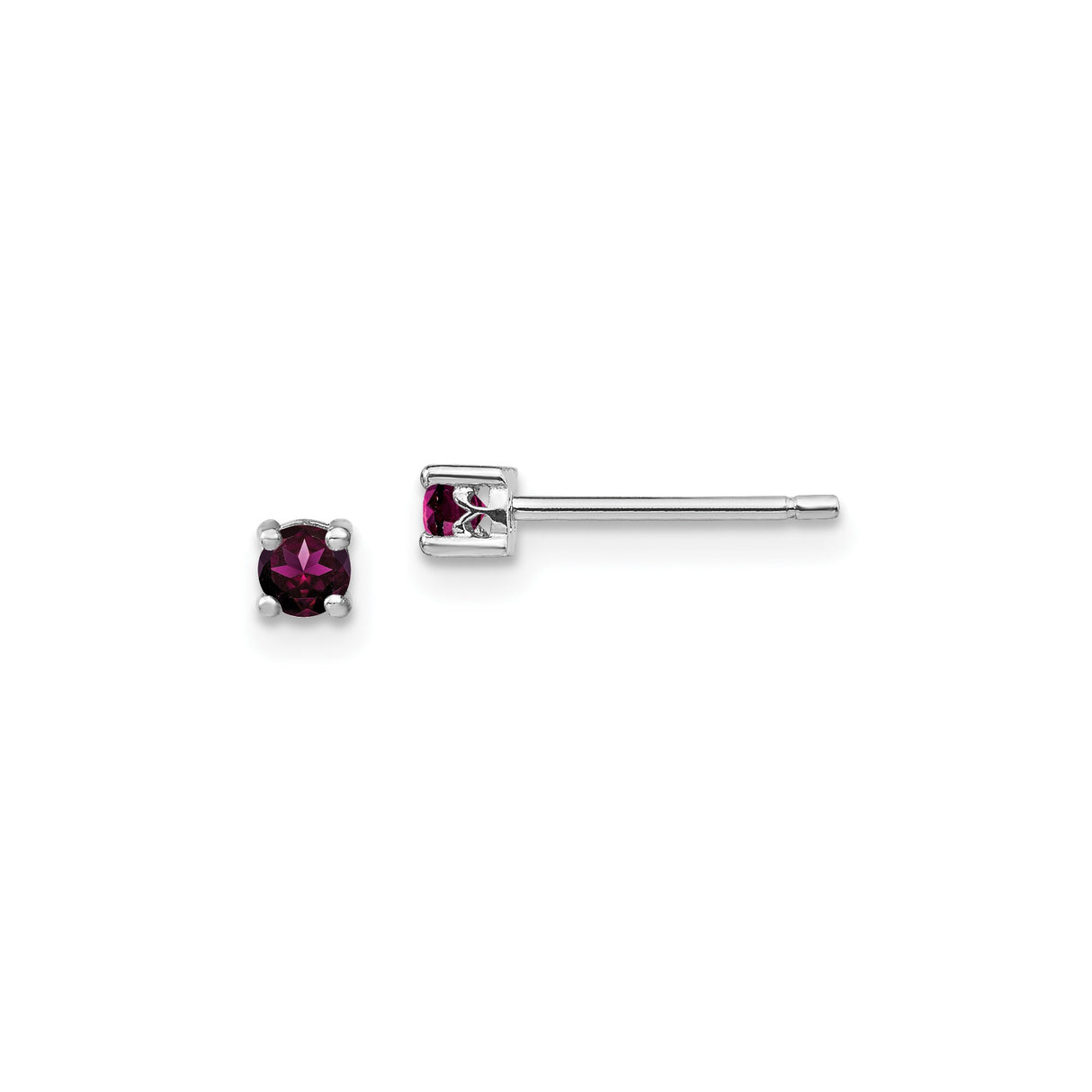 Sterling Silver Stud Earrings with Rhodolite Garnet, Classic Round Cut January Birthstone
