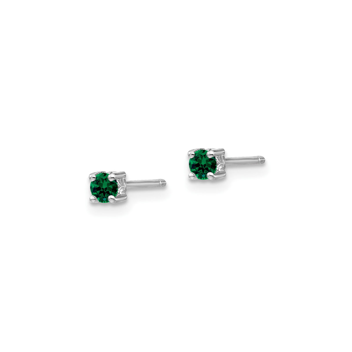 Sterling Silver Stud Earrings with Created Emerald, Round Cut, Four Prong Setting