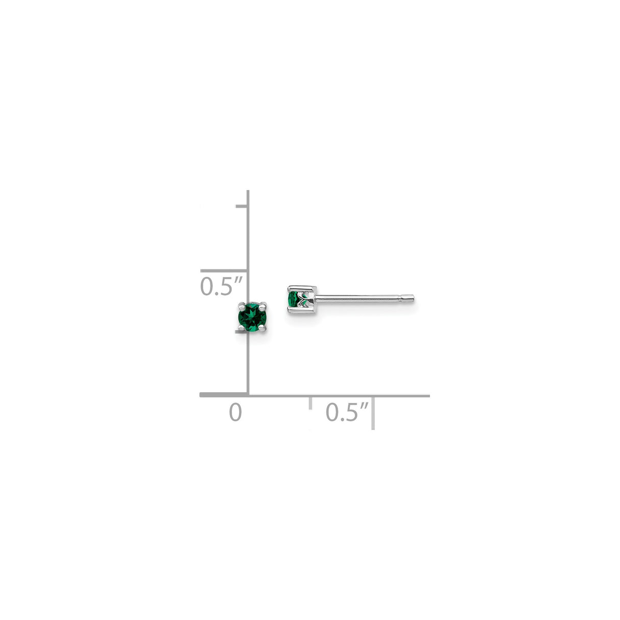 Sterling Silver Stud Earrings with Created Emerald, Round Cut, Four Prong Setting