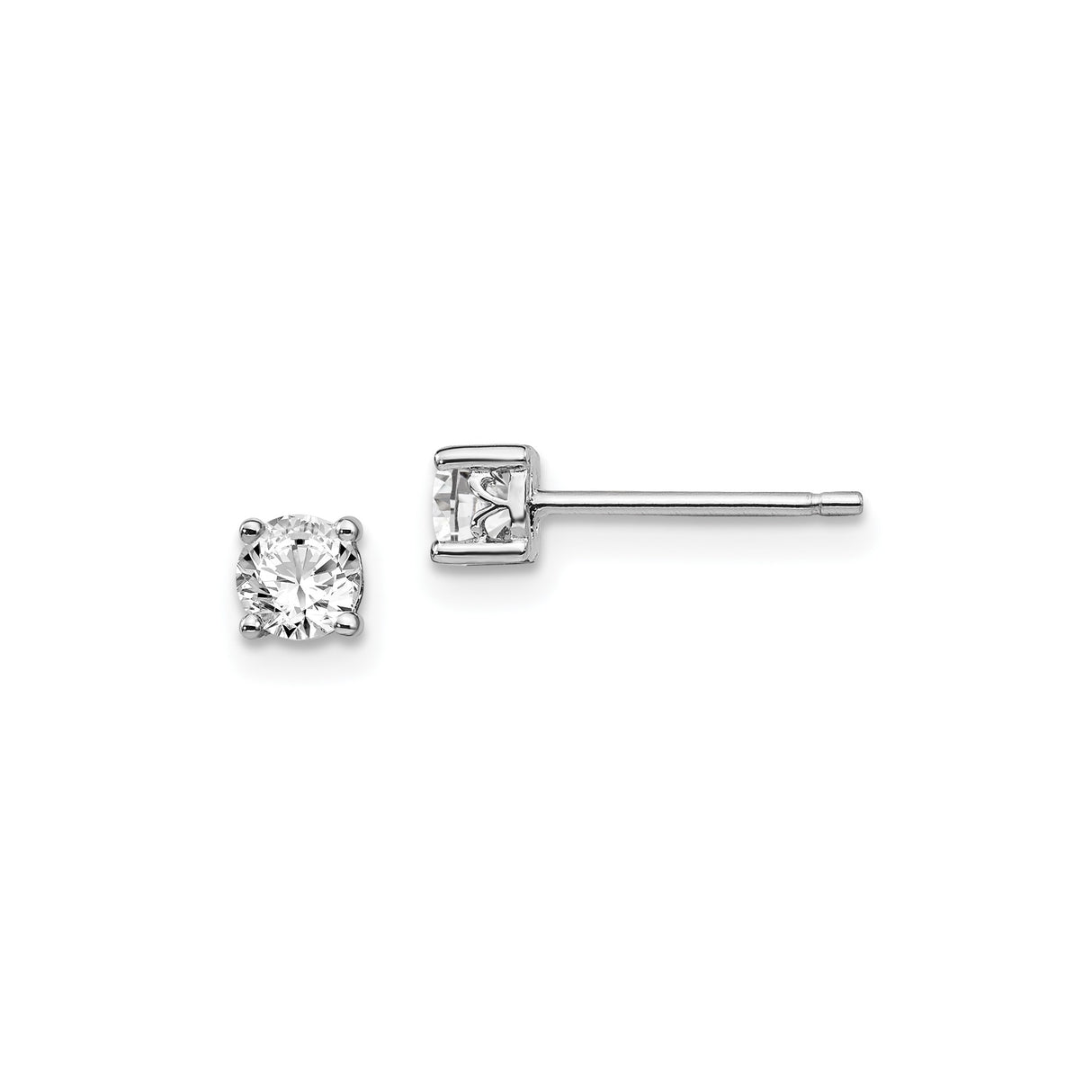 Sterling Silver Stud Earrings with White Topaz in Four Prong Setting, Minimalist Everyday Style