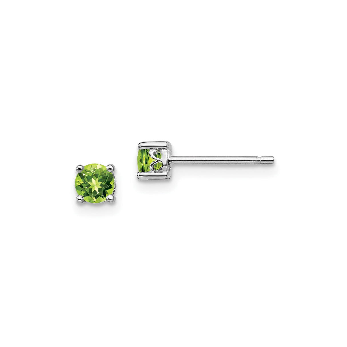 Sterling Silver Stud Earrings with Round Peridot Gemstones, August Birthstone Jewelry