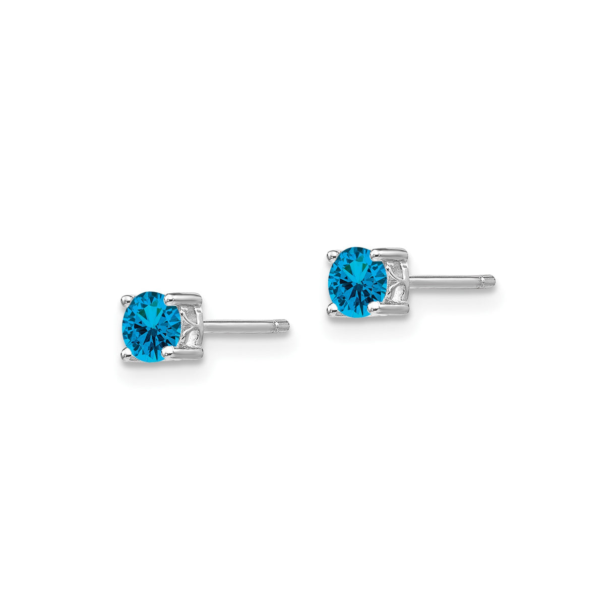Sterling Silver Stud Earrings with Swiss Blue Topaz in Four Prong Setting