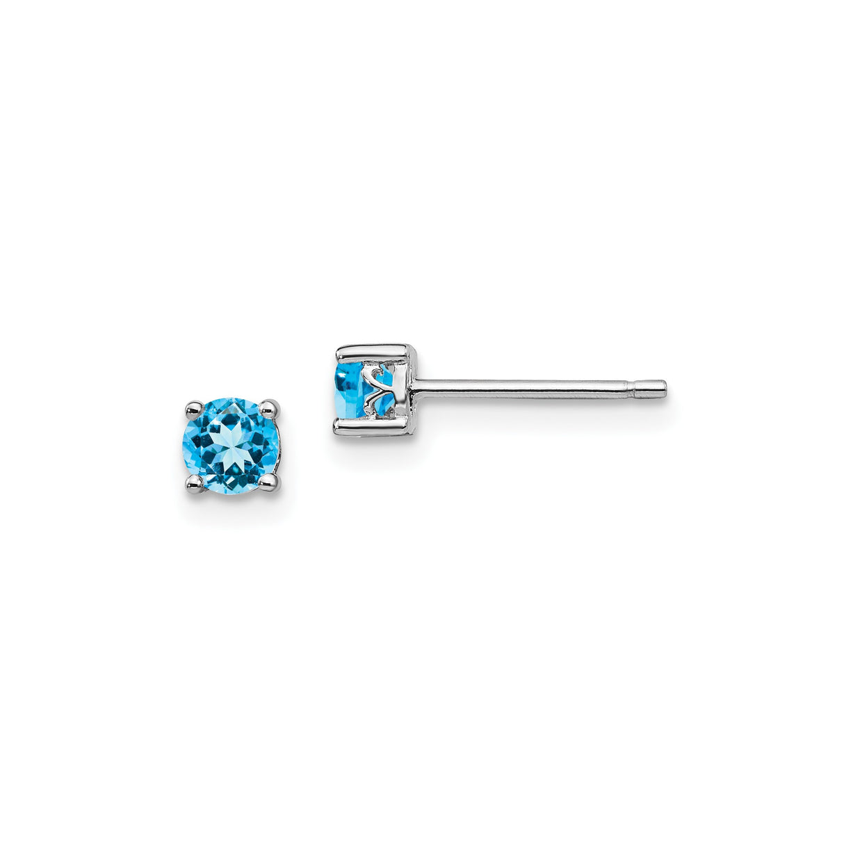 Sterling Silver Stud Earrings with Swiss Blue Topaz in Four Prong Setting