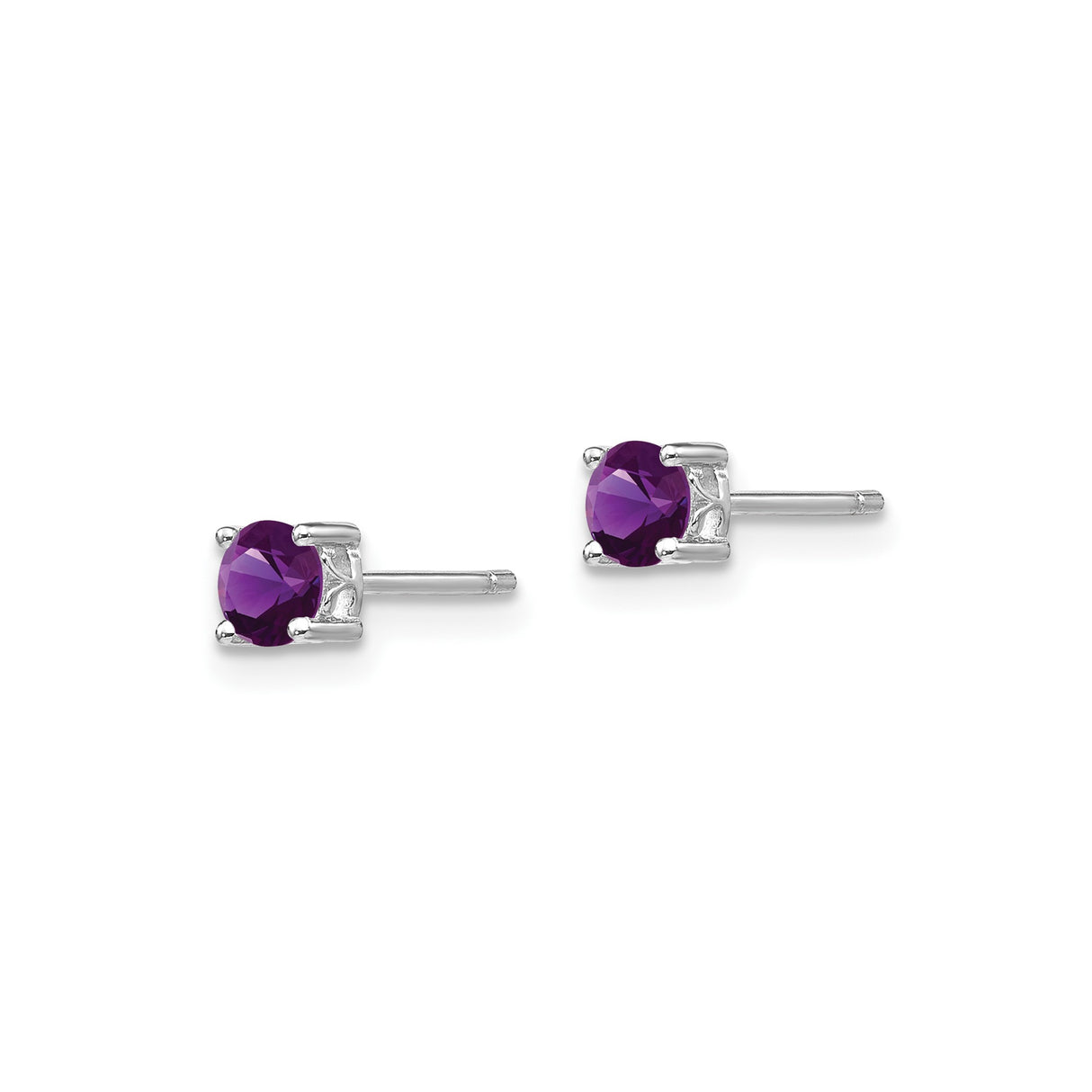 Sterling Silver Stud Earrings with Round Amethyst, Classic Four Prong Setting for Women