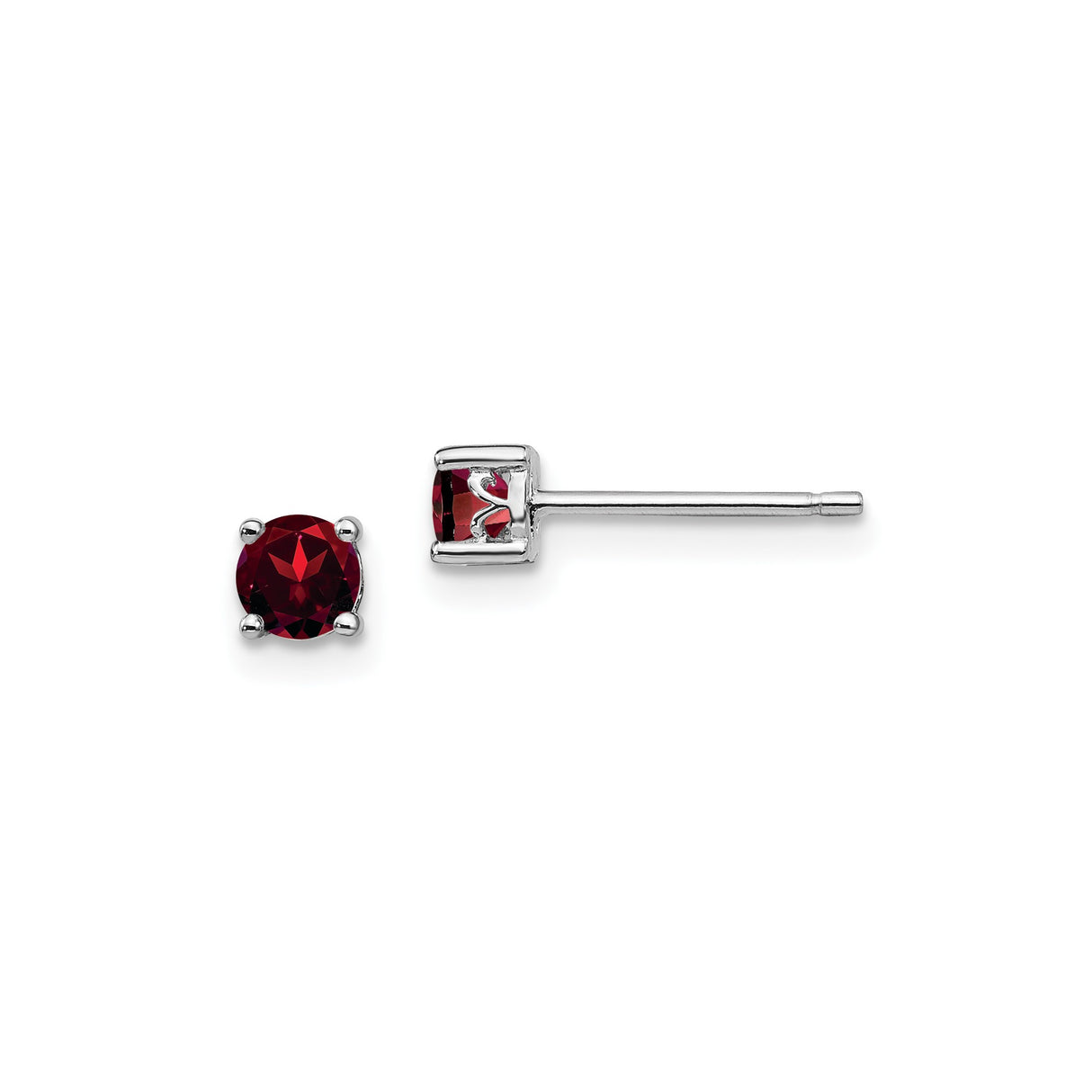 Sterling Silver Stud Earrings with Round Cut Garnet, Classic Minimalist Design for Women