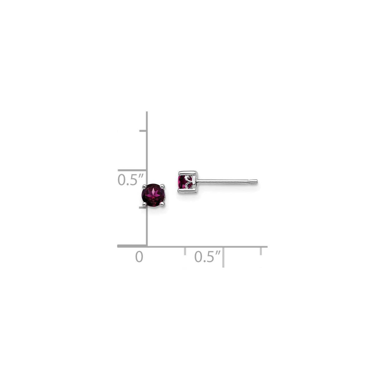 Sterling Silver Stud Earrings with Rhodolite Garnet, Round Cut, Minimalist Design, January Birthstone