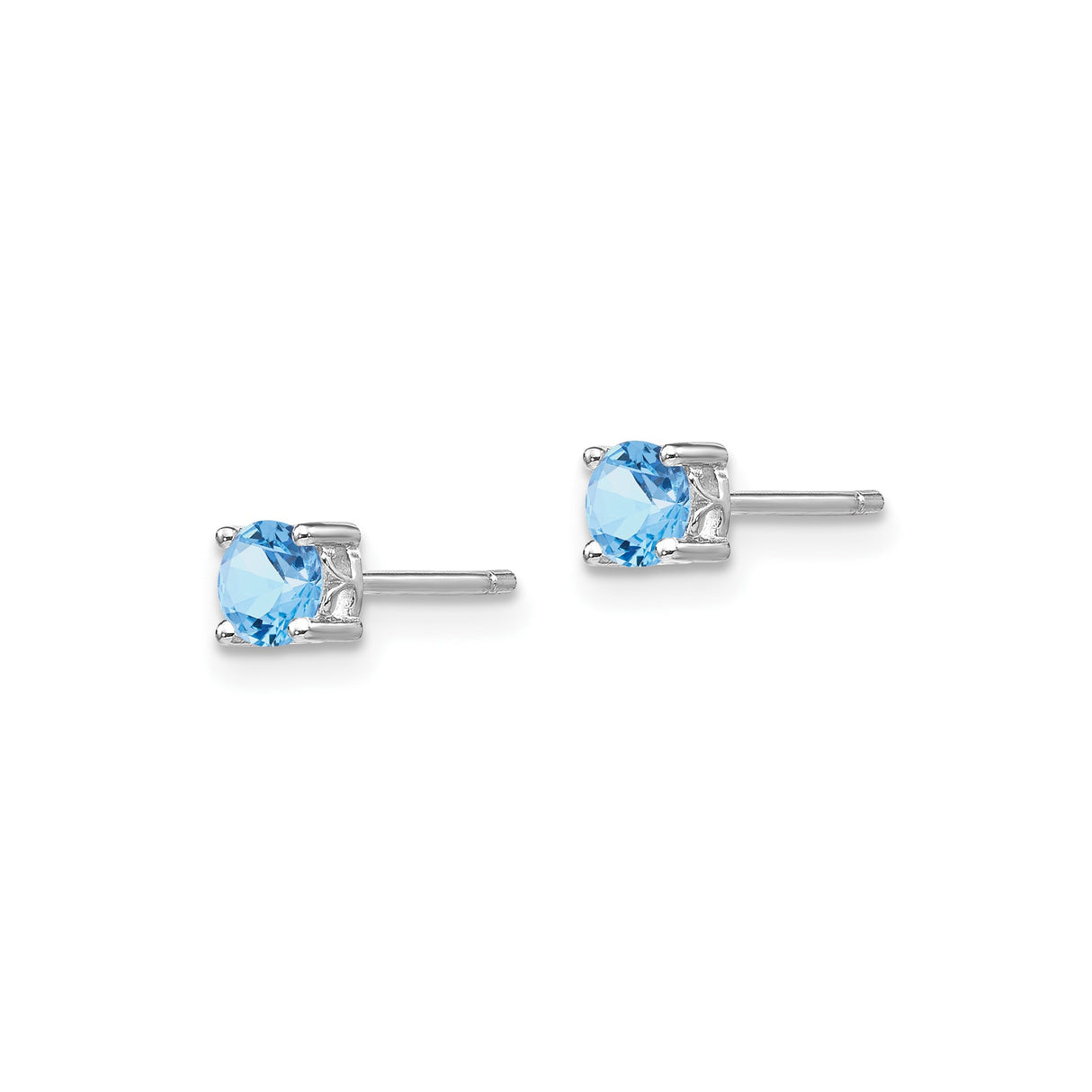 Sterling Silver Stud Earrings with Round Aquamarine in Four Prong Setting