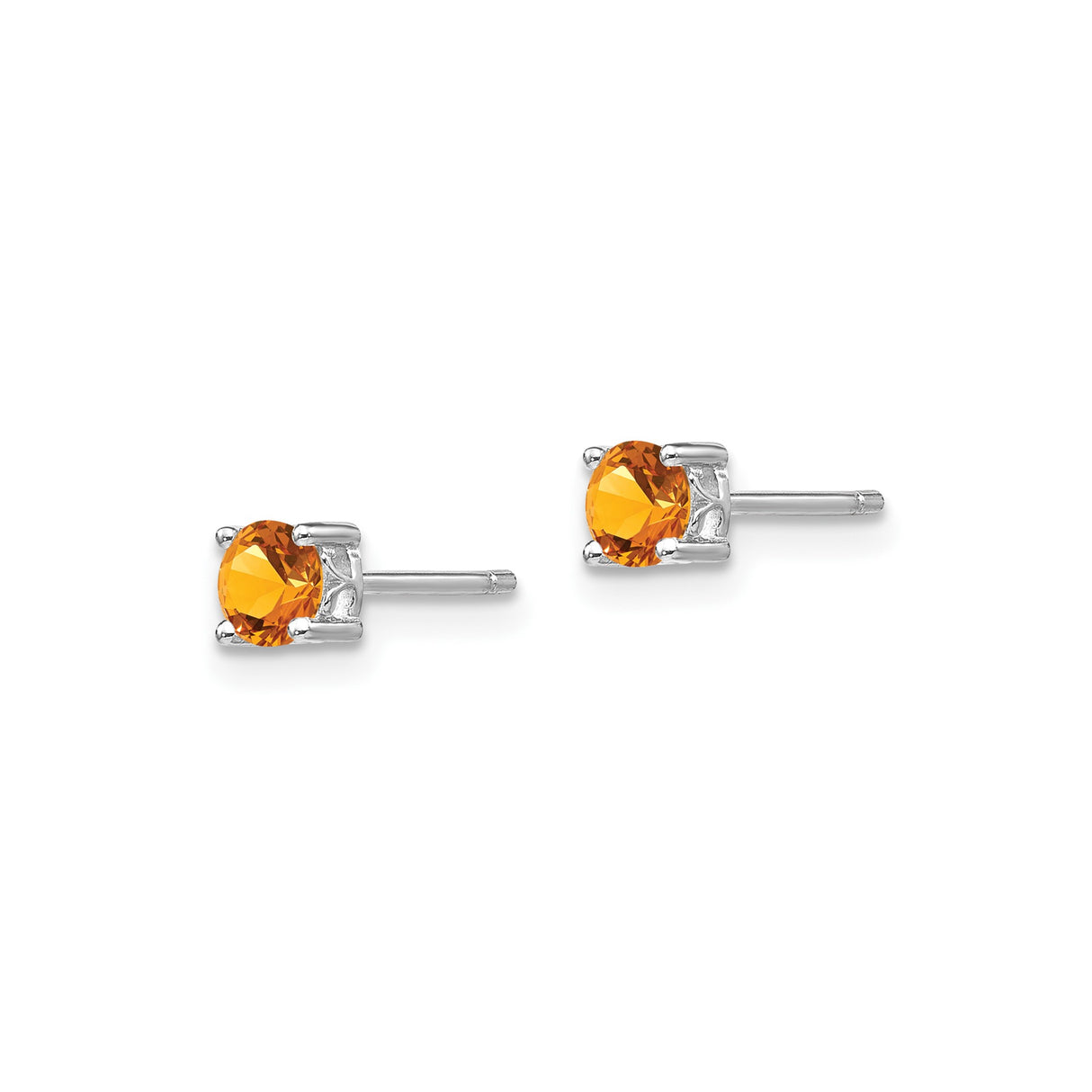 Sterling Silver Citrine Stud Earrings with Round Cut Gemstones, Minimalist Birthstone Jewelry for Women
