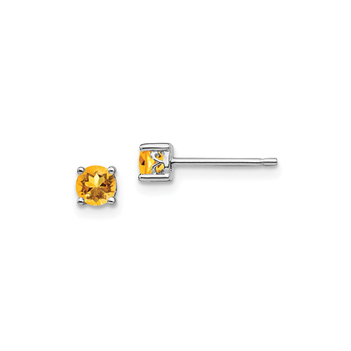 Sterling Silver Citrine Stud Earrings with Round Cut Gemstones, Minimalist Birthstone Jewelry for Women