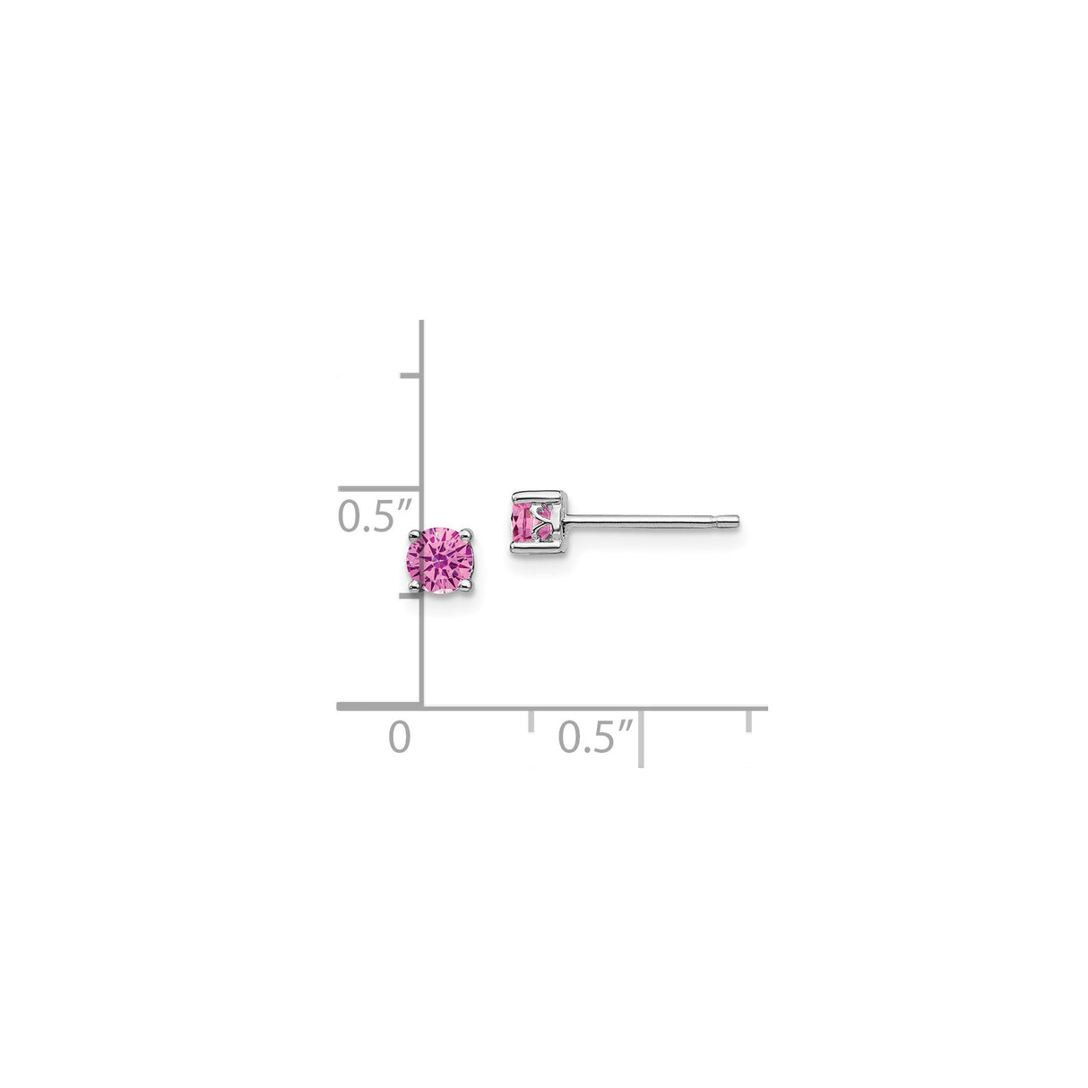 Sterling Silver Stud Earrings with Created Sapphire, Four Prong Setting, Polished Finish