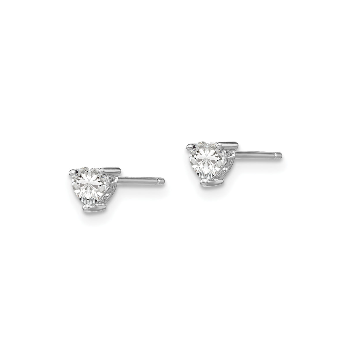 Sterling Silver Heart Stud Earrings with White Topaz, Minimalist Romantic Design for Women