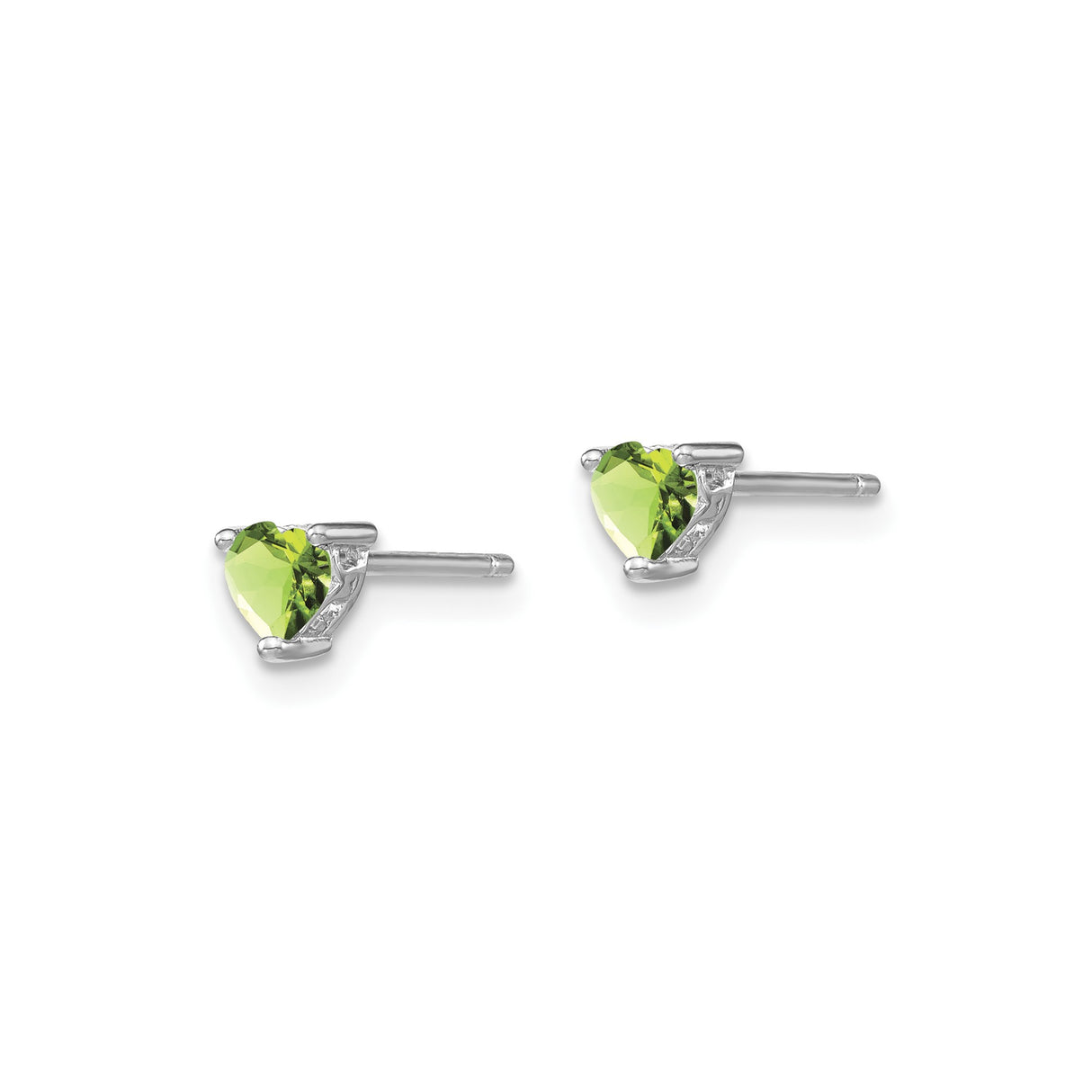 Sterling Silver Heart Shaped Stud Earrings with Peridot, Minimalist Romantic Style