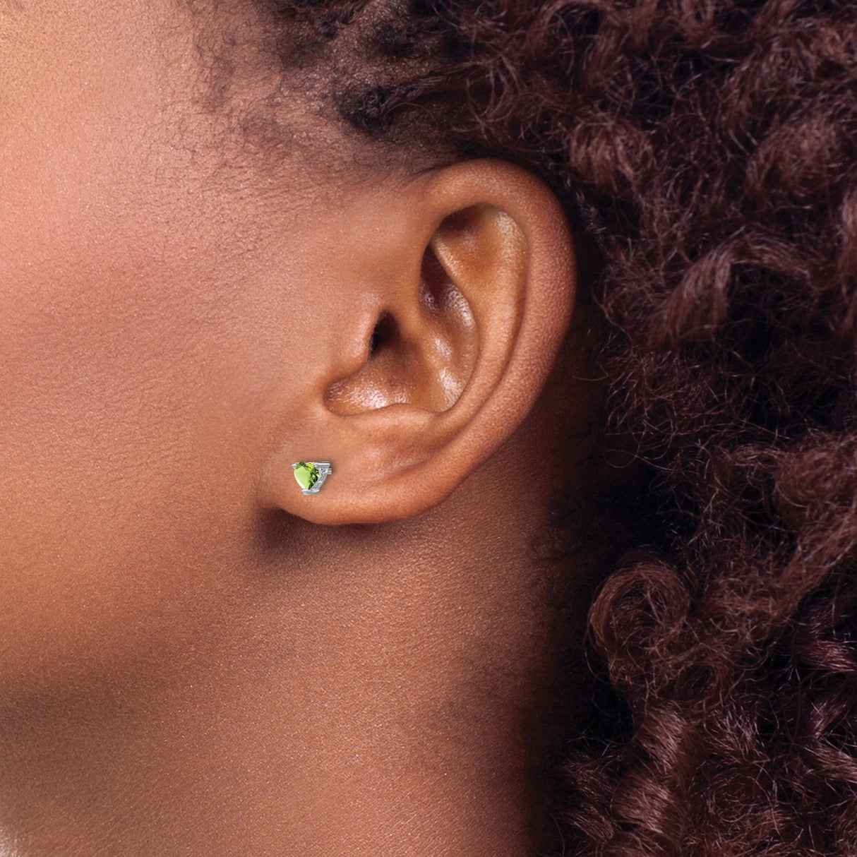 Sterling Silver Heart Shaped Stud Earrings with Peridot, Minimalist Romantic Style