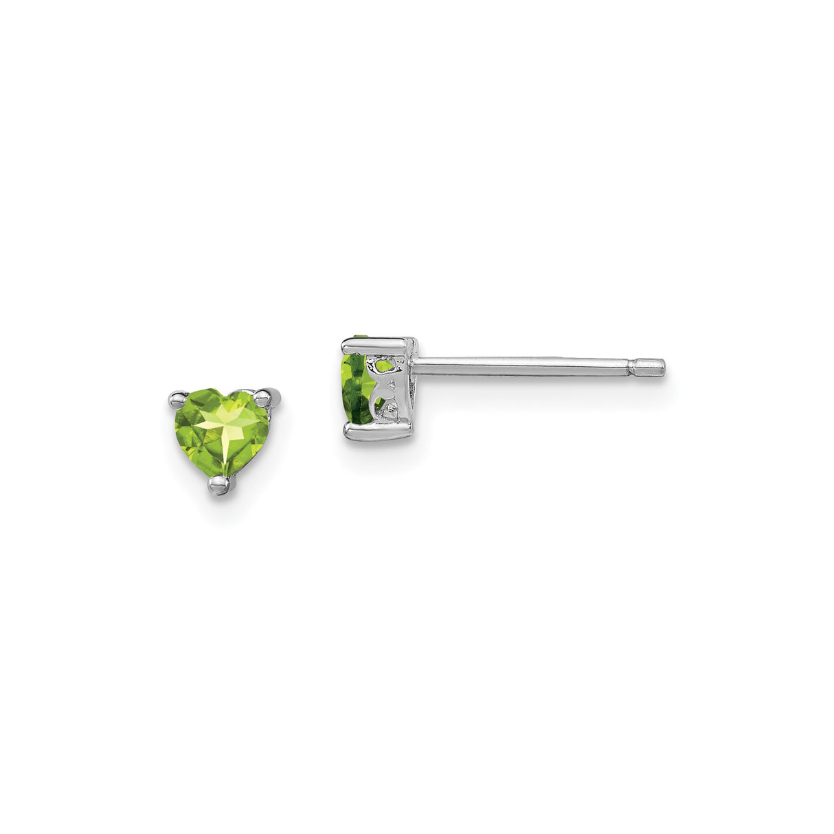 Sterling Silver Heart Shaped Stud Earrings with Peridot, Minimalist Romantic Style