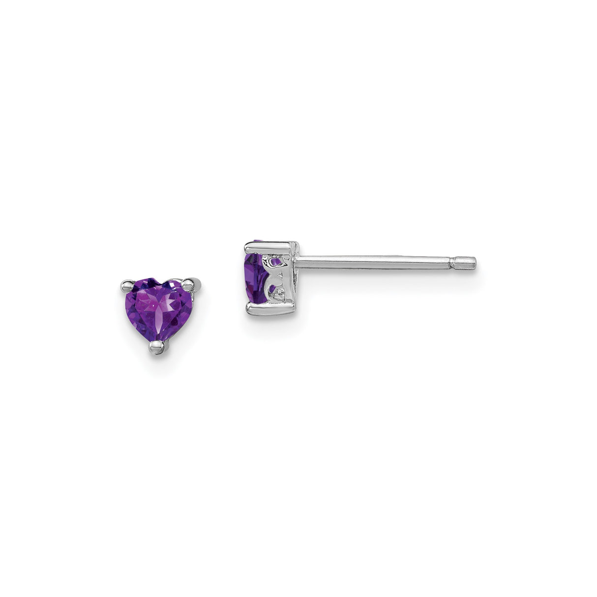 Sterling Silver Heart Shaped Amethyst Stud Earrings, February Birthstone Jewelry for Women